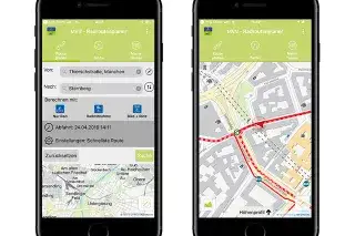 Handy mit der MVV Radroutenplaner App 