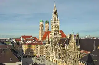 Blick von der Webcam auf Marienplatz, Neues Rathaus und Frauenkirche