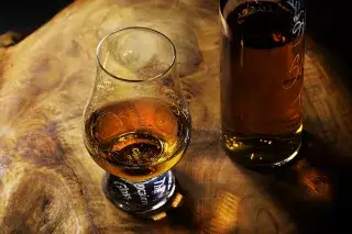 A glass of Scotch whisky on a table