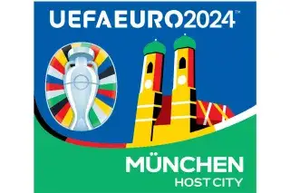 Logo der Host City München bei der UEFA EURO 2024 mit den Türmen der Frauenkirche