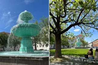 Sprudelnder Brunnen vor der LMU in München